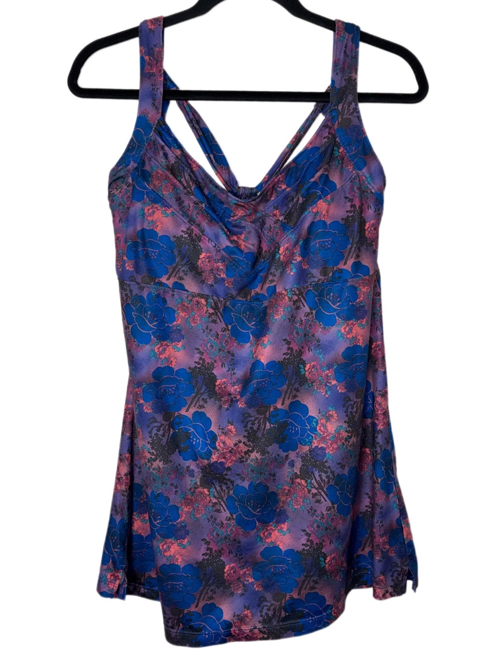 REI Sariska Tunic blue purple and pink 
floral print woman's size 14